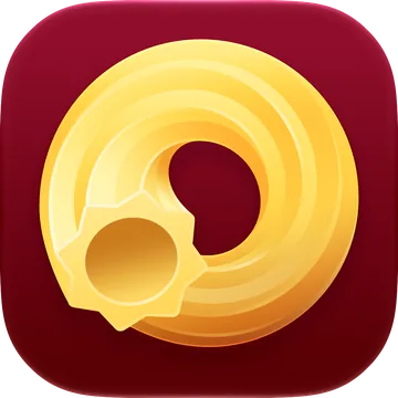The Pasta app icon: a golden ring of pasta on deep red.